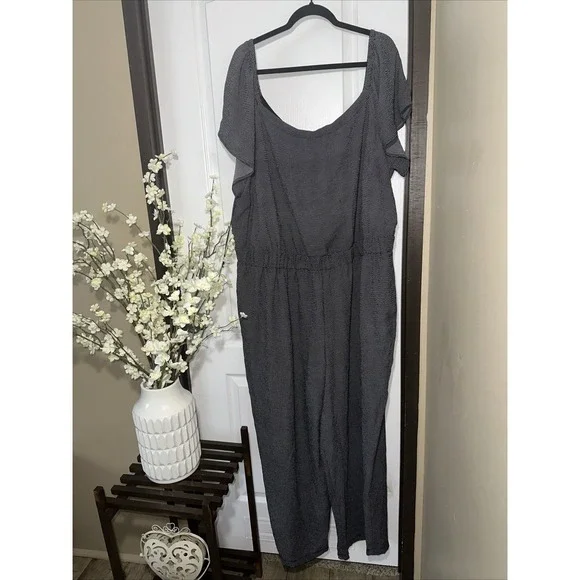 Lane Bryant Black And White‎ Cap Sleeve Utility Jumpsuit Size 24 NWT - Picture 2 of 6